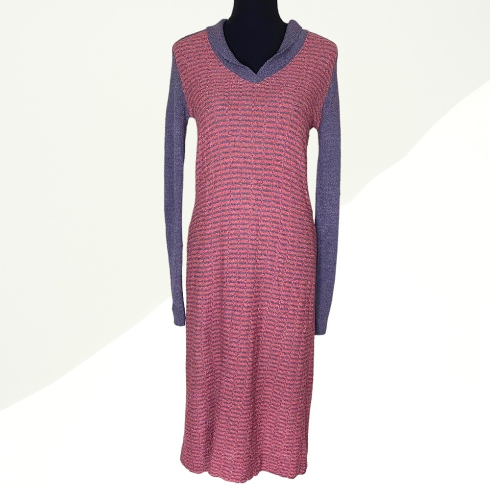 Vintage knit (crochet style) purple pink long midi dress castleberry 4 small